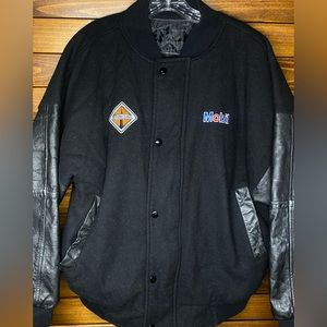 Vintage Talon zipper Leather Wool Varsity Jacket Mobil Oil Gas Size Large Black